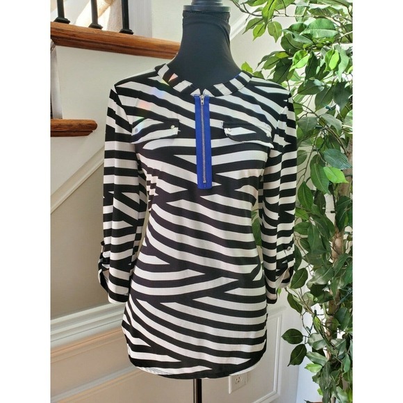 Ivy Ridge Women's Black & White Polyester Round Neck Long Sleeve Shirt Size M - Picture 1 of 11